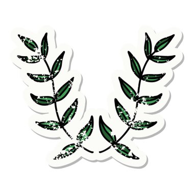 Geleneksel defne stili dövmeli sıkıntılı etiket.