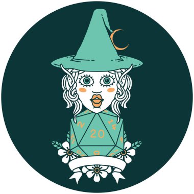 Doğal yirmilik zarlı elf büyücü karakteri simgesi