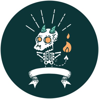 Dövme stili iskelet şeytan karakterinin simgesi