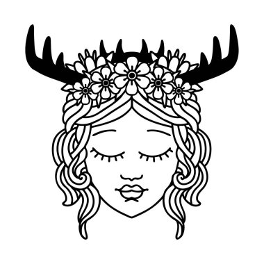 Siyah ve Beyaz Dövme Çizim Biçimi İnsan Druid karakter yüzü