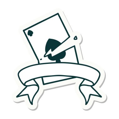 Yırtık bir kartın pankartıyla dövme stili etiketi