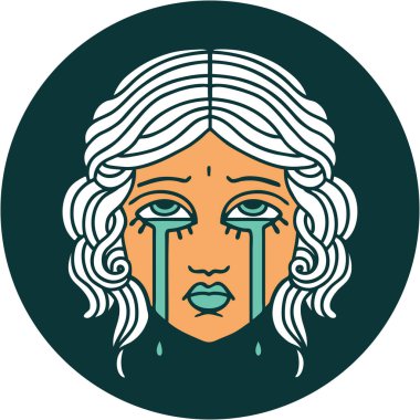 İkonik dövme stili ağlayan kadın yüzü.