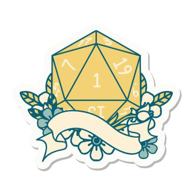 Doğal bir d20 zar çıkartması.