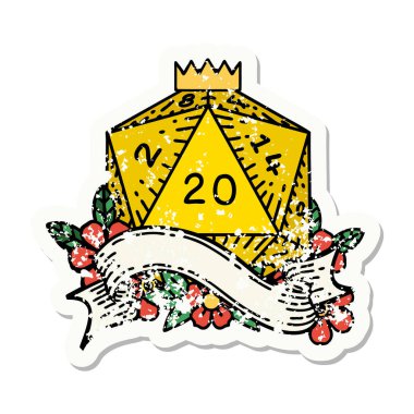 Doğal 20 D20 zarının grunge sticker 'ı
