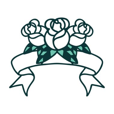 Bir buket çiçeğin bayrağıyla geleneksel dövme.