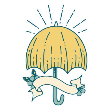 Dövme stili açık şemsiyeli kaydırma pankartı