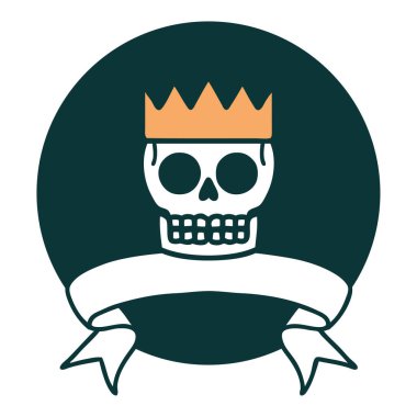 Kafatası ve taç pankartıyla dövme biçimi simgesi