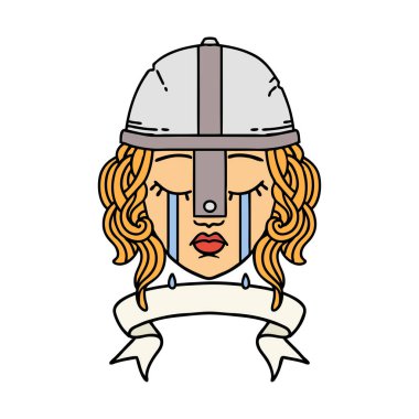 Retro Dövme Tarzı Sancaklı Ağlayan İnsan Savaşçı Karakteri