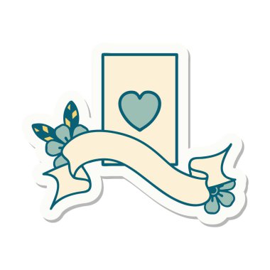 Dövme stili çıkartma. Kupa ası sancağıyla.