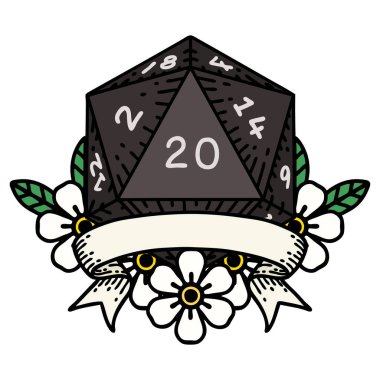 Retro Dövme Biçimi Doğal 20 kritik vuruş D20 zar atma