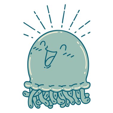 Geleneksel dövme stili mutlu denizanasının çizimi