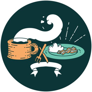 Dövme stili kahvaltı ve kahvenin ikonu