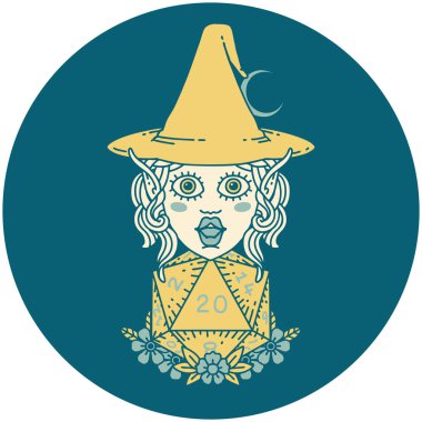 Retro Dövme Biçimli 20 zarlı elf büyüsü karakteri