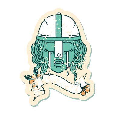 Retro Dövme Tarzı Ağlayan Ork savaşçı karakter yüzü