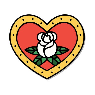 Geleneksel kalp ve çiçek stiliyle dövme çıkartması.