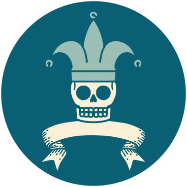 Kafatası soytarısı sancağıyla dövme tarzı simgesi