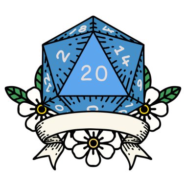 Retro Dövme Biçimi Doğal 20 kritik vuruş D20 zar atma