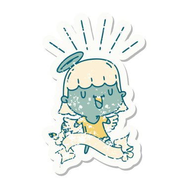 Dövme stili eski bir çıkartma. Şarkı söyleyen melek.