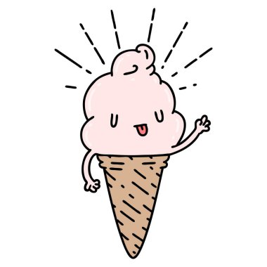 Geleneksel dövmeli dondurma karakterinin el sallaması.