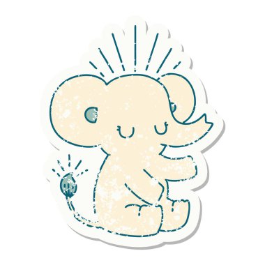 Dövme stili eski bir çıkartma. Şirin bir fil.