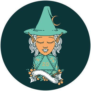 Doğal yirmilik zarlı elf büyücü karakteri simgesi