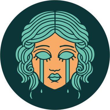 İkonik dövme stili ağlayan kadın yüzü.