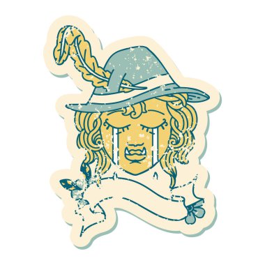 Retro Dövme Biçimi ağlama yarım ork ozan karakter yüzü