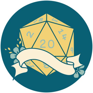 Retro Dövme Biçimi Doğal 20 D20 zar atma