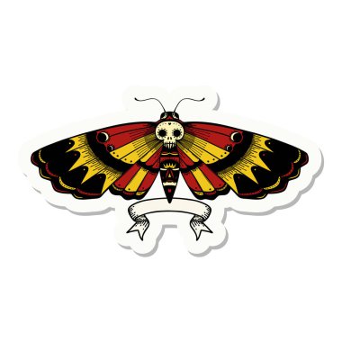 Ölümün baş güvesi pankartıyla dövme stili etiketi