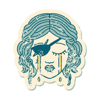 Ağlayan insan haylaz karakterin grunge çıkartması