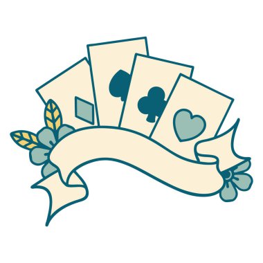 Kartların ikonik dövme şekli ve çiçekli pankart