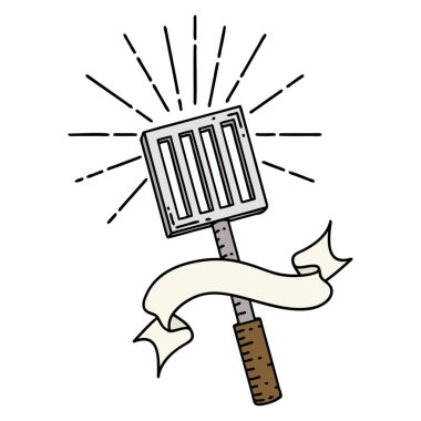 Dövme stili mutfak spatulası ile parşömen afişi