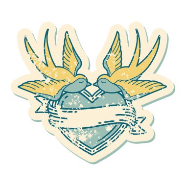 Kırlangıçların sembolik dövmesi ve sancaklı bir kalp.