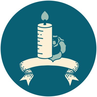 bir mum ve bir gül pankartıyla dövme biçimi simgesi