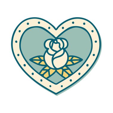 Geleneksel kalp ve çiçek stiliyle dövme çıkartması.