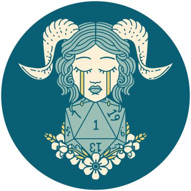 Ağlama ikonu, doğal bir D20 zarıyla bağlanıyor.