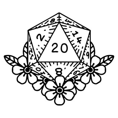 d20 biçiminde siyah çizgi dövmesi