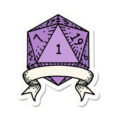 Doğal bir d20 zar çıkartması.