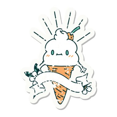 Dövme stili dondurma karakterinin eski bir çıkartması.