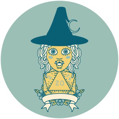 Retro Dövme Biçimi Doğal 20 zarlı yarı ork cadı karakteri