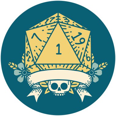 Retro Dövme Biçimi Doğal bir d20 zar atma