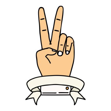 Retro Dövme Tarzı Barışı Sancakla iki parmak hareketi