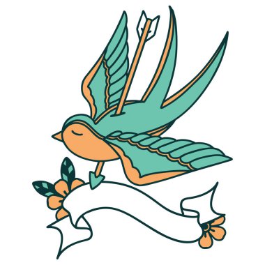 Okun deldiği kırlangıç sancağıyla geleneksel dövme