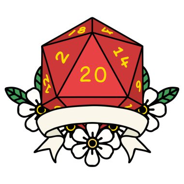 Retro Dövme Biçimi Doğal 20 kritik vuruş D20 zar atma