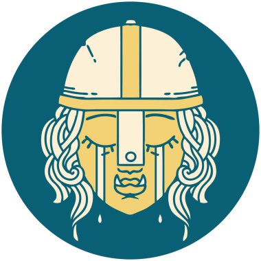 Retro Dövme Tarzı Ağlayan Ork savaşçı karakter yüzü