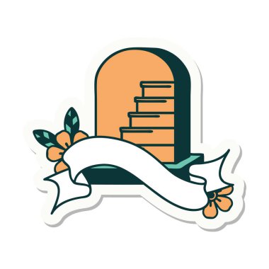 Mezar taşı pankartıyla dövme stili çıkartması