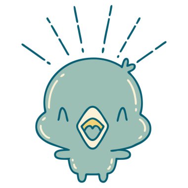 Geleneksel dövme stili şarkı söyleyen pilicin çizimi