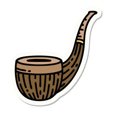 Geleneksel sigara piposu stiliyle dövme çıkartması.