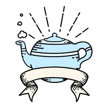 Dövme stili buharlı çaydanlık afişi