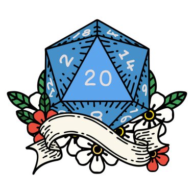 Retro Dövme Biçimi Doğal 20 D20 zar atma